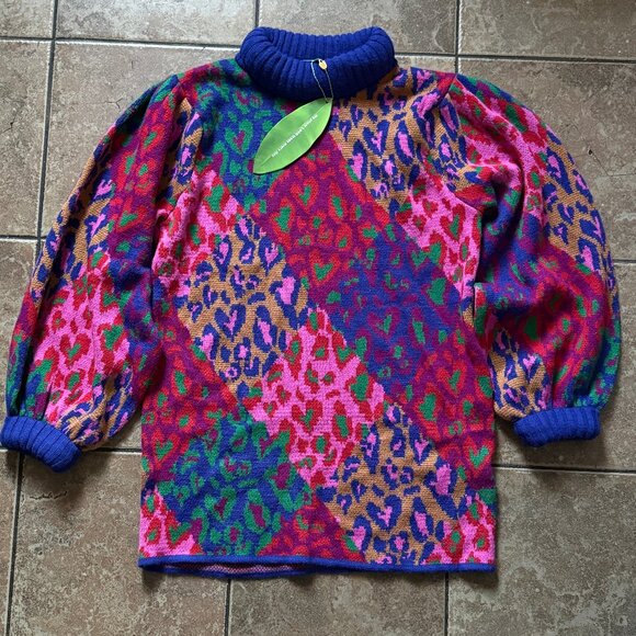 Anthropologie FARM Rio Sweater Dress Mixed Leopard Pop Multi-Color Size L NWT - Picture 1 of 12